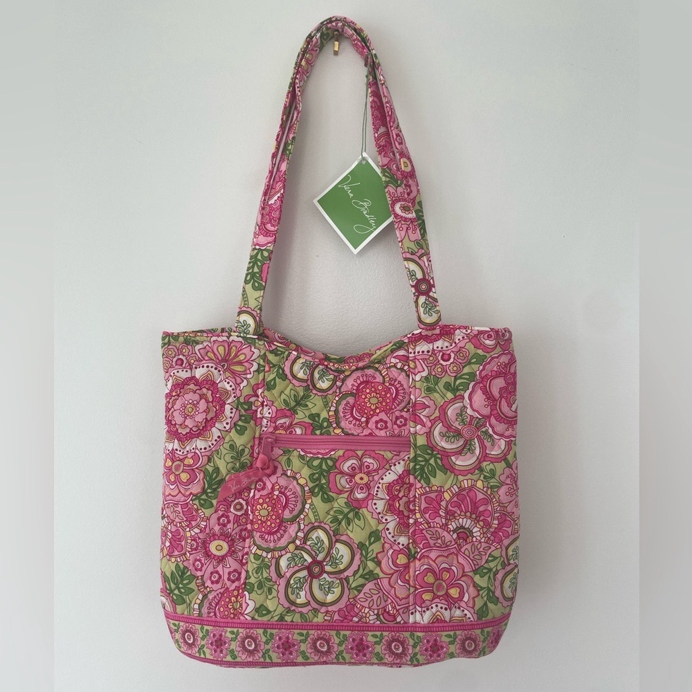 Vera Bradley “Petal Pink” and Green Floral Bucket Tote Bag